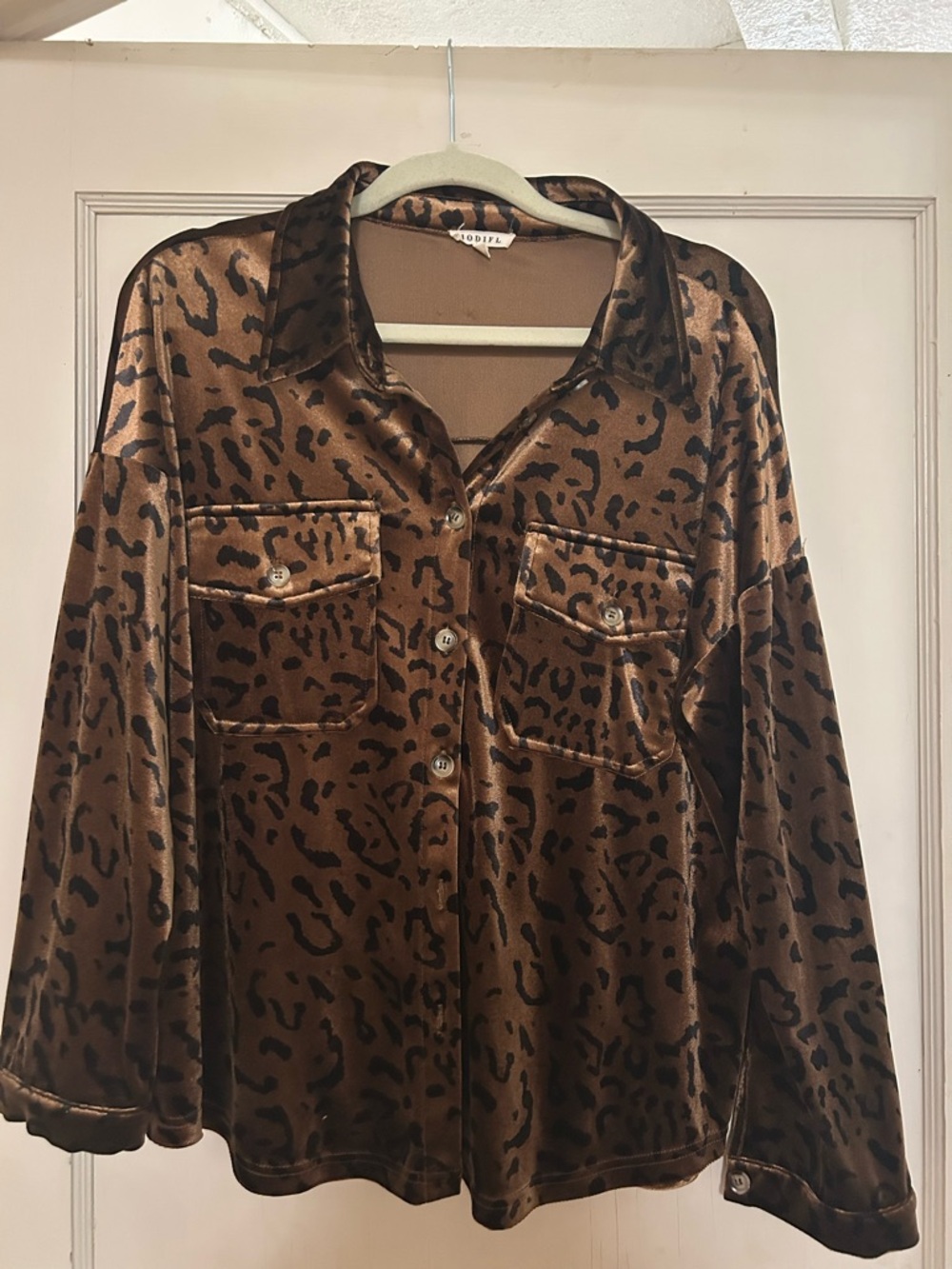JODIFL Brown and Black Leopard Satin Blouse